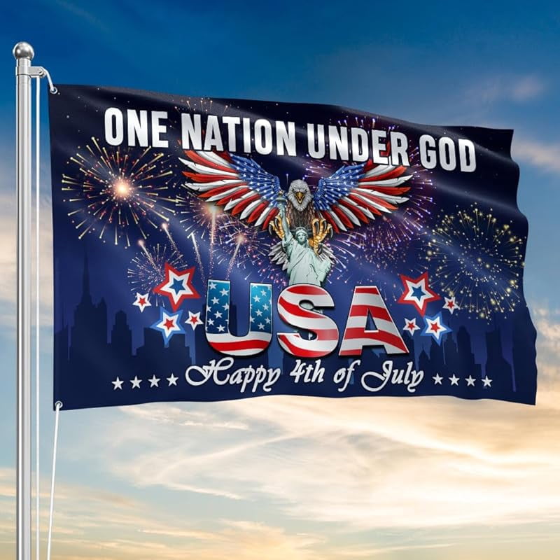 One Nation Under God 4th of July Patriotic Flag Grommet Flags 4x6 Double Sided US America Eagle Outdoor Garden Banner Decoration