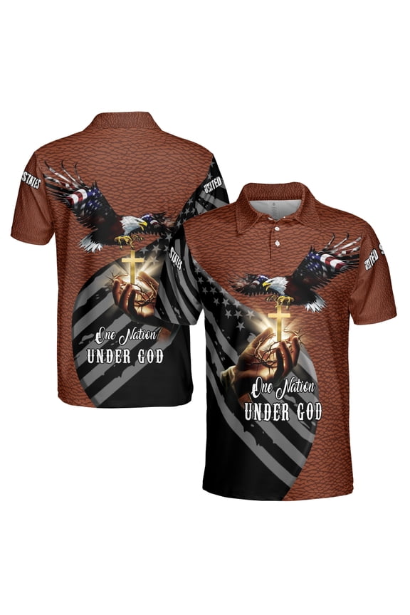 One Nation Under God America Eagle Leather Pattern Men's Polo Shirt S-5XL