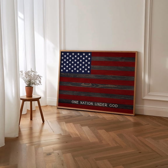 One Nation Under God American Flag Christian Patriotic Art, Unframed Canvas 24x36in