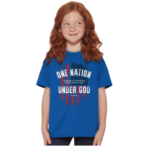 One Nation Under God Blessed USA Flag Crewneck T Shirts Boy Girl Teen Brisco Brands XS