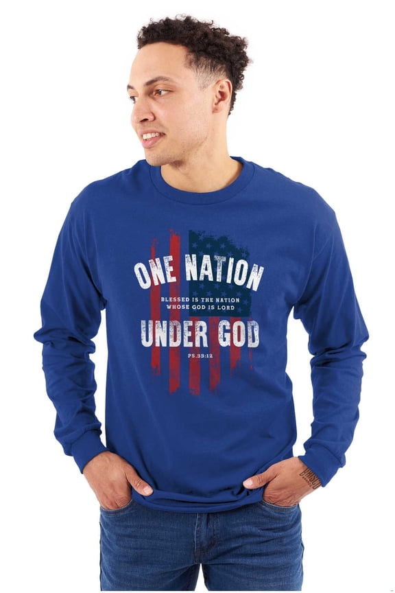 One Nation Under God Blessed USA Flag Plus Size Long Sleeve Graphic Tee Shirt Brisco Brands 2X