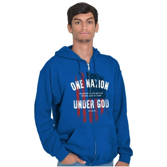 One Nation Under God Blessed USA Flag Unisex Plus Size Zip Hoodie Brisco Brands 4X