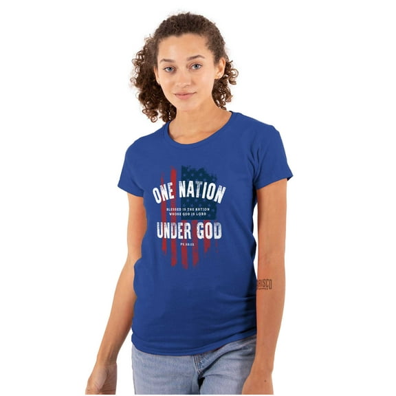 One Nation Under God Blessed USA Flag Womens Slim Fit Graphic Tee Brisco Brands S