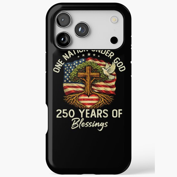 One Nation Under God Blessings Tree Cross USA Flag Phone Case for iPhone 11 to 17 Pro Max
