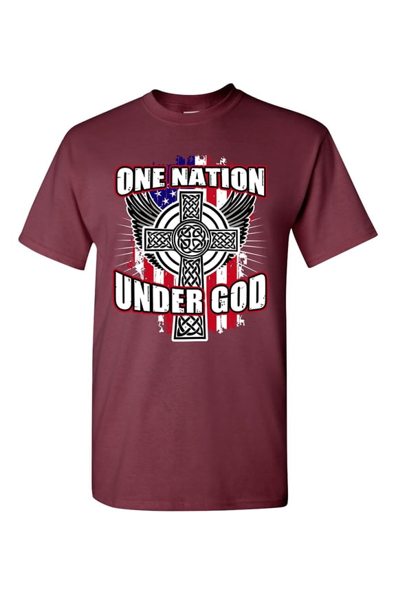 One Nation Under God Cross USA America Patriotic DT Adult T-Shirt Tee