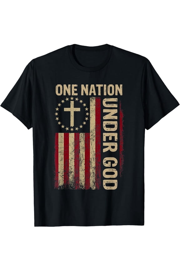 One Nation Under God Flag 4th Of July Patriotic Christian Men T-Shirt