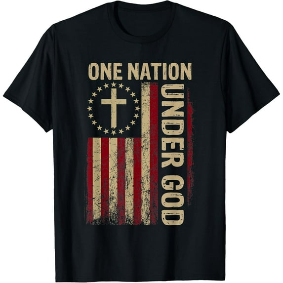 One Nation Under God Flag 4th Of July Patriotic Christian T-ShirtMen and women can wear, black T-shirts, gifts. Age: M,L,XL 2XL, 3XL, 905XL