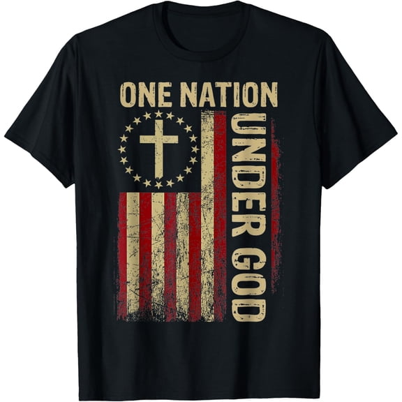 One Nation Under God Flag 4th Of July Patriotic Christian T-Shirt