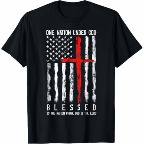 Greenink One Nation Under God Flag 4th of July Patriotic Christian T-Shirt USA American Flag Shirt Independence Day Freedom Tee