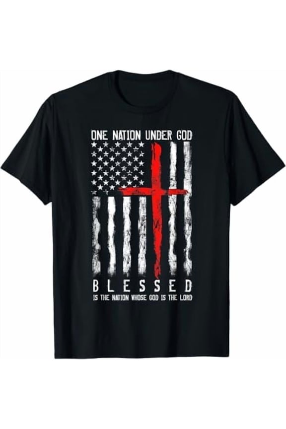 One Nation Under God Flag 4th of July Patriotic Christian T-Shirt USA American Flag Shirt Independence Day Freedom Tee