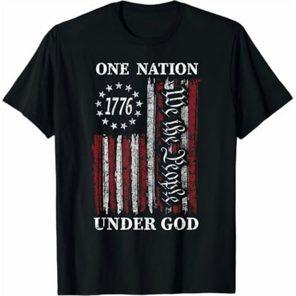 One Nation Under God Flag 4th of July Patriotic Christian T-Shirt USA American Flag Shirt Independence Day Freedom Tee