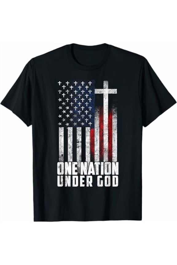 One Nation Under God Flag 4th of July Patriotic Christian T-Shirt USA American Flag Shirt Independence Day Freedom Tee