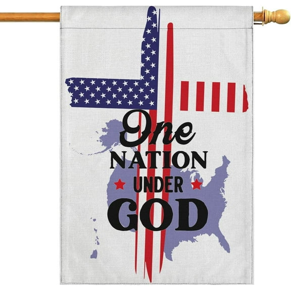 One Nation Under God Houses Flags 28x40 Double Sided Burlap - 4th of July Independence Day Holiday Outdoor Decor House Flags