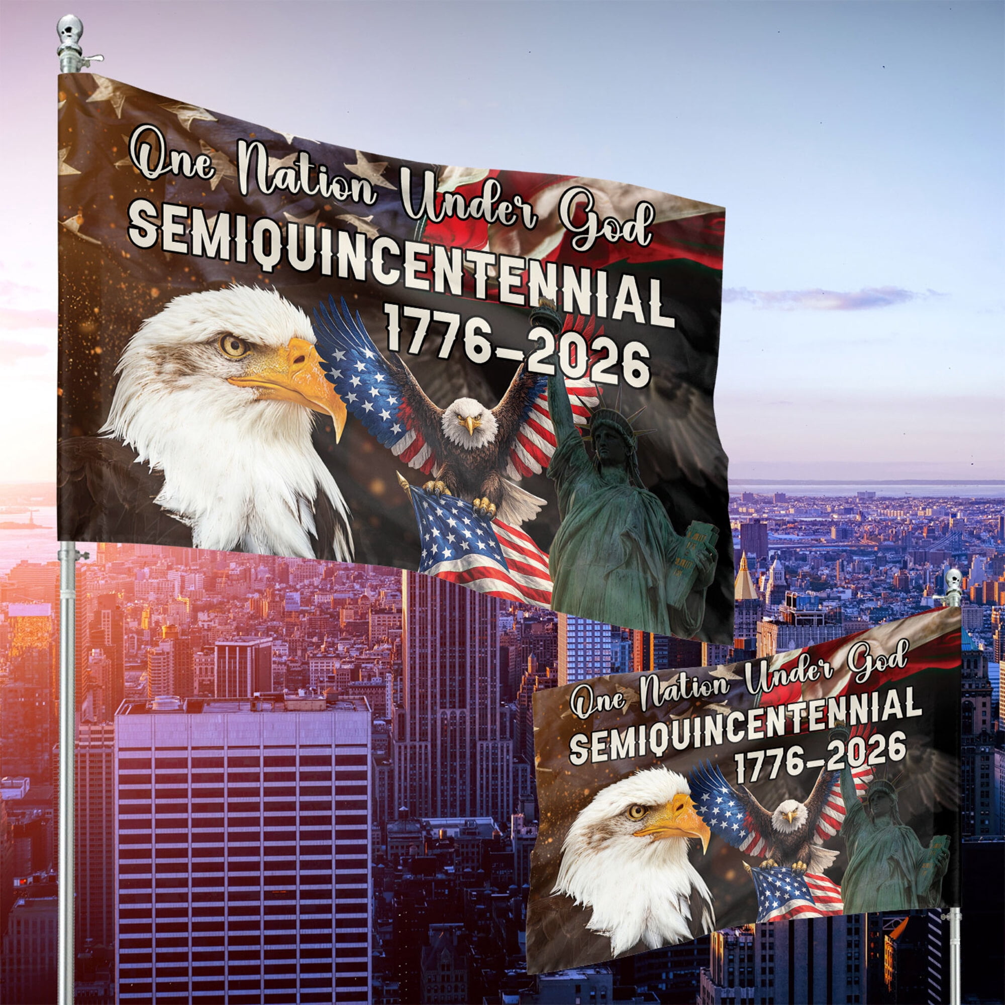 One Nation Under God Semiquincentennial Flag 1776-2026, America 250 Patriotic Bald Eagle Flag, Independence Day USA House or Garden Decor