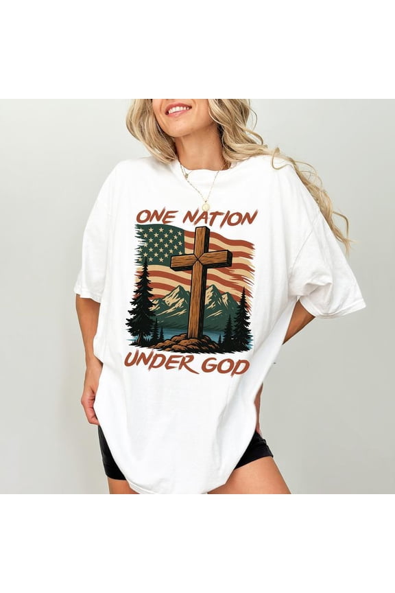 One Nation Under God Shirt, 4th of July T-shirt, Retro Christian Graphic Tee, American Flag Clothing, Independence Day Shirt