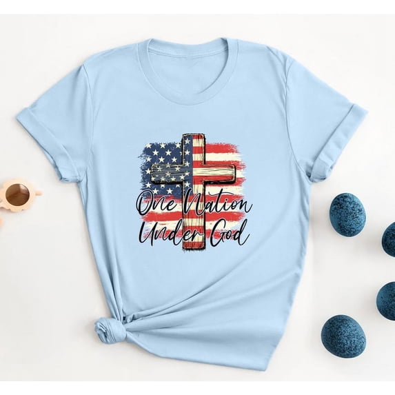 One Nation Under God T-Shirt, Christian Patriotic Tee, American Flag Cross Shirt, Faith-Based 4th of July Shirt