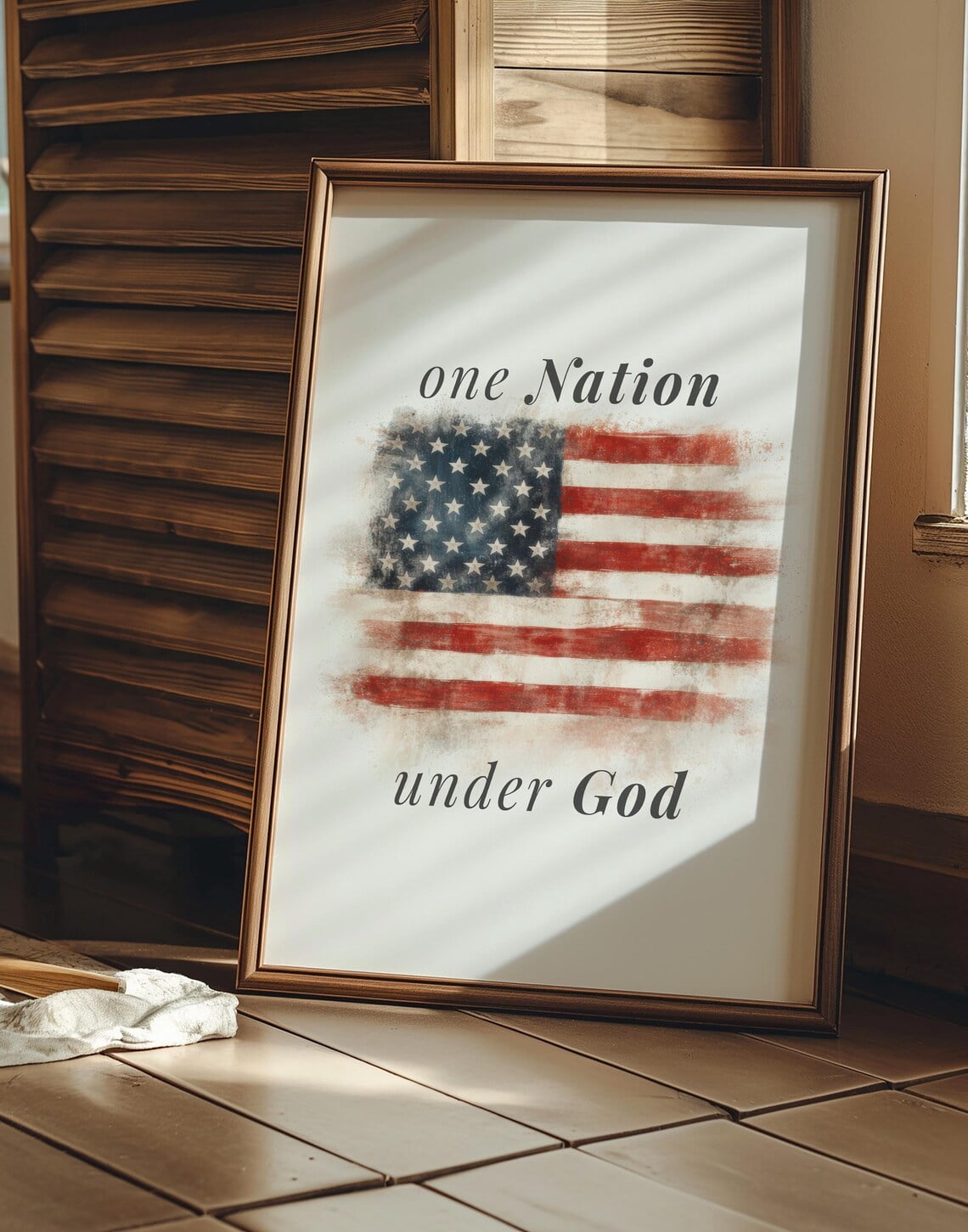 One Nation Under God Wall Art American Flag Print Decor Neutral ...