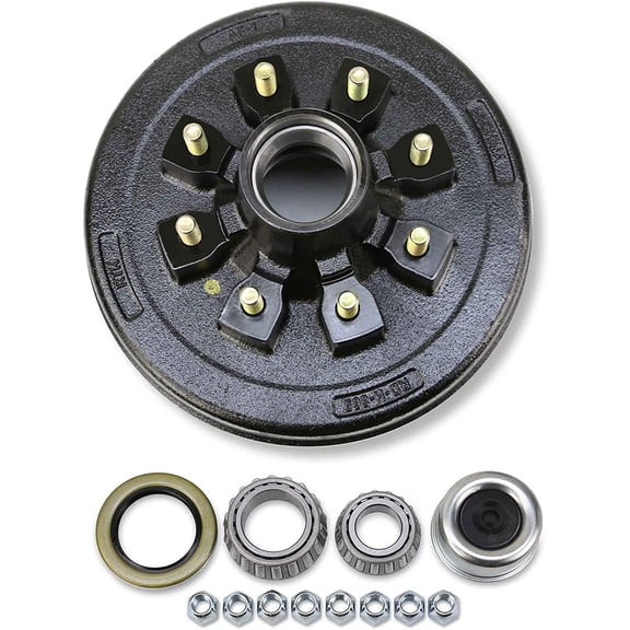 One New HD 12" X 2" Trailer Brake Drum Kit 8 on 6.5" B.C. for 7K-8K Lbs Axle w/ 9/16" studs- 22050k