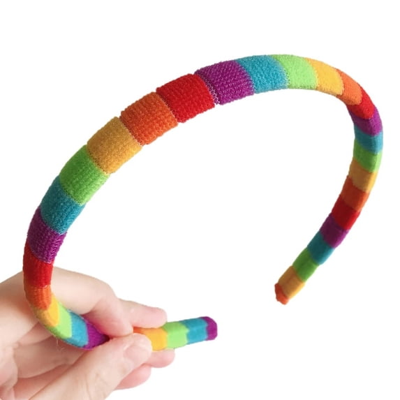 (One) New rainbow-colored striped headband-M