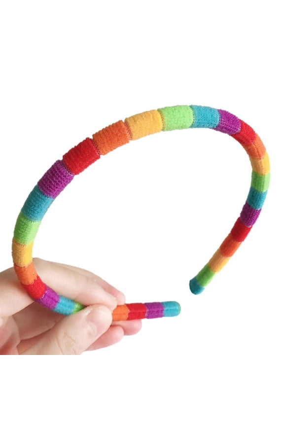 (One) New rainbow-colored striped headband-S