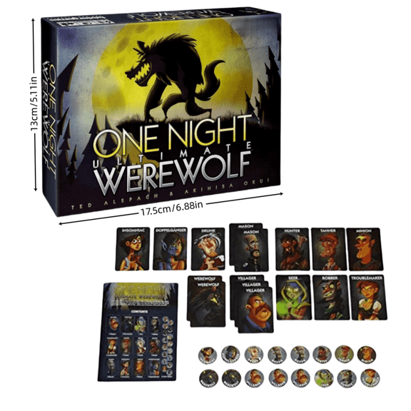 One Night Ultimate Werewolf Board Game, Card Game | Board Games | 3-10 Players | Game Time Is 10 Minutes, Suitable as a Gift.