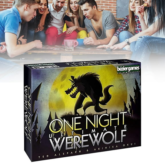 One Night Werewolf Game - Fast Paced Social Deduction Board Game, Hidden Roles, Bluffing Strategy, Halloween Holiday Xmas Thanksgiving Fun, 4-10 Players, Party Game Night Wedding, Halloween