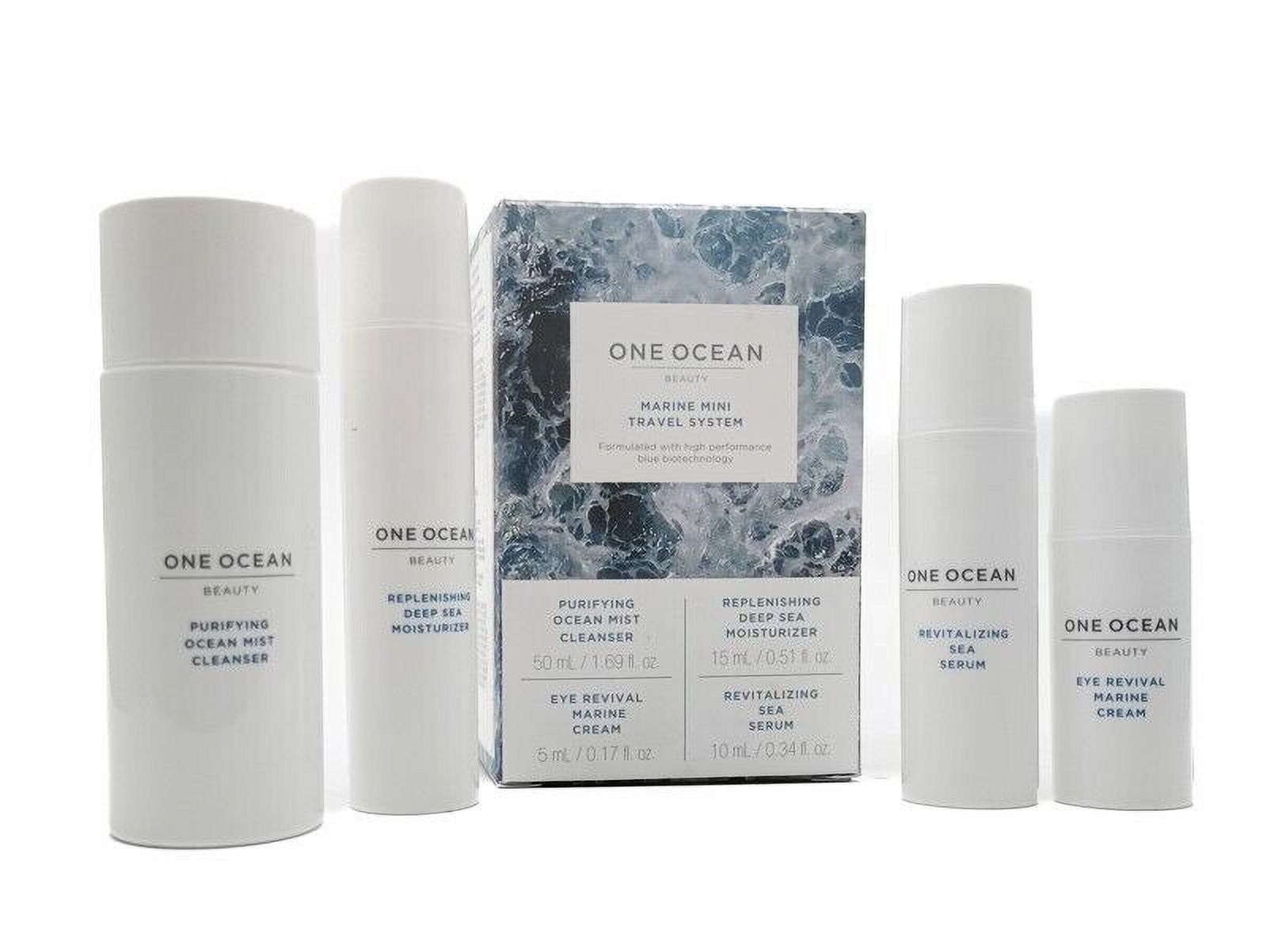 One Ocean Beauty Marine Mini Travel System , 4 Pc 1.69oz Purifying Ocean Mist Cleanser, 0.51oz Replenishing Deep Sea Moisturizer, 0.17oz Eye Revival Marine Cream, 0.34oz Revitalizing Sea Serum