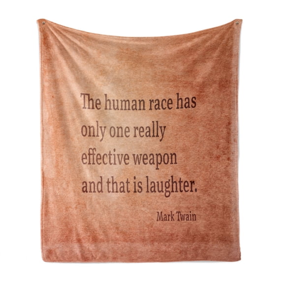 One and Only Saying Soft Flannel Fleece Throw Blanket, Famous Mark Twain Quoting Saying Joyous Motivating Words, Cozy Plush for Indoor and Outdoor Use, 60" x 80", Dark Peach Cinnamon, by Ambesonne