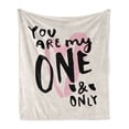 thumbnail image 1 of One and Only Saying Soft Flannel Fleece Throw Blanket, Hand Written Text in Nude Tones Romantic Love Theme, Cozy Plush for Indoor and Outdoor Use, 70" x 90", Pale Pink Charcoal Grey, by Ambesonne, 1 of 6