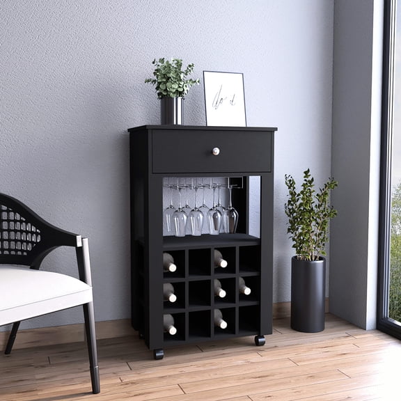 One Open Shelf & Drawer - Multiple Wine & Glass Storage - Living Room Bar - Convenient Storage Solution