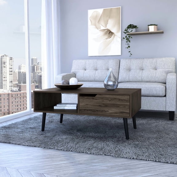 One Open Shelf Function - Store Magazines Neatly - Coffee Break - Elegant Dark Walnut Finish
