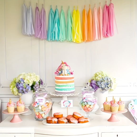 Originals Group Paper Tassels Pull Flag Kit Rainbow Color Pre-Assembled Ready to Hang 16 Count
