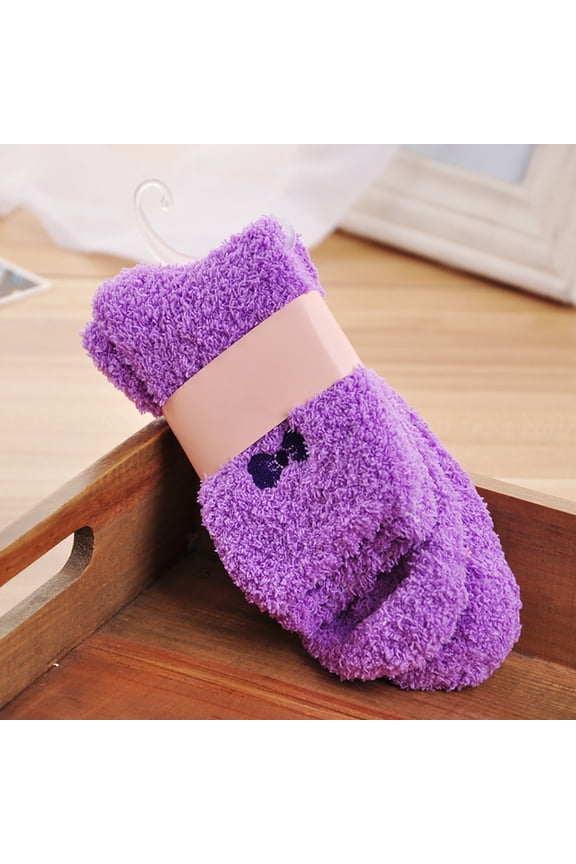 One Pack Solid Pastel Fuzzy Lounge Socks With Tiny Bow Decoration, Stretch Comfort Cuff Hosiery, Heat Lock Socks for All Day Home Relaxation Purple