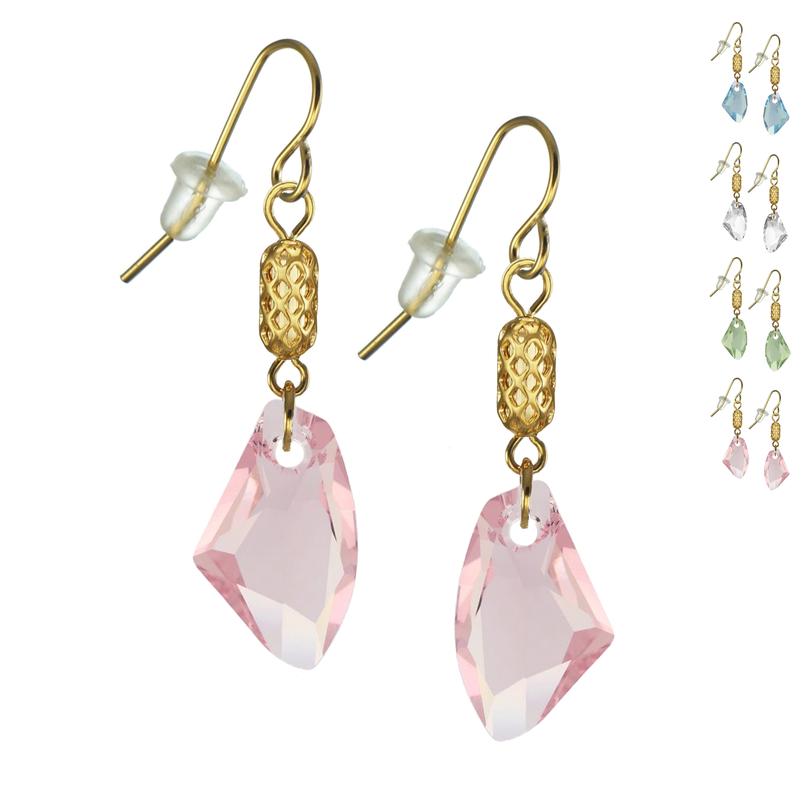 One Pair 19mm Austrian Galactic with Gold Woven Tube Dangle Earrings – Hypoallergenic Earwires - Pink