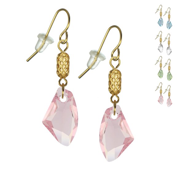 One Pair 19mm Austrian Galactic with Gold Woven Tube Dangle Earrings – Hypoallergenic Earwires - Pink