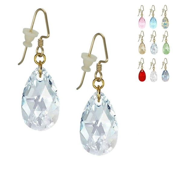 One Pair 22mm Austrian Crystal Teardrop Earrings - 14K Gold Filled Earwires - Faintest Pale Blue AB