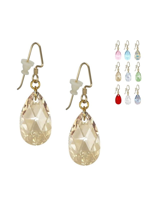 One Pair 22mm Austrian Crystal Teardrop Earrings - 14K Gold Filled Earwires - Golden Shadow