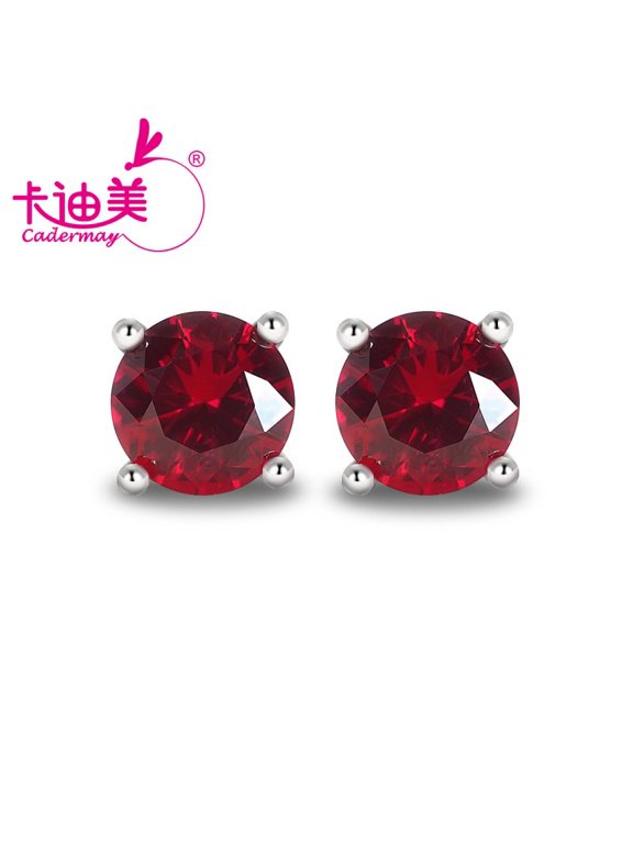 One Pair 6.5mm Lab Grown Pigeon Blood Red Ruby With Inclusions Gemstone For Women S925 Sterling Silver Earrings Fine Jewelry