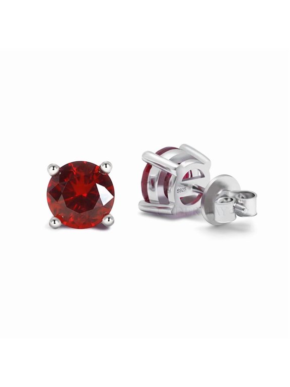 One Pair 8.0mm Lab Grown Pigeon Blood Red Ruby With Inclusions Gemstone For Women S925 Sterling Silver Earrings Fine Jewelry