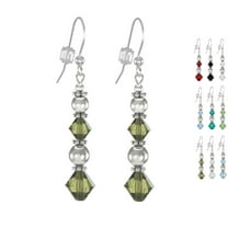 One Pair Austrian Crystal Double Bicone Sterling Silver Beaded Earrings - Olive Green