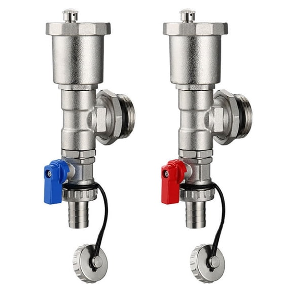 One Pair/DN25 Nickel-Plated Manifold Adjustable End Set With Drain And Air Vent Valve Used In Underfloor Heating System