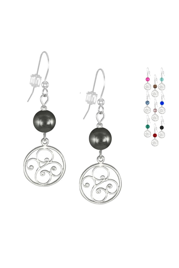 One Pair Handmade Round Filigree Sterling Silver Beaded Earrings - Hematite Grey
