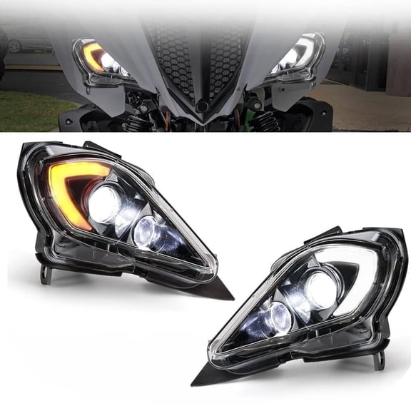 One Pair LED Headlights Compatible with YAMAHA RAPTOR YFZ 450 700 700R YFM 250 350 2006-2025 Headlight Kit with DRL & Turn Signal