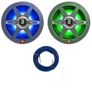 One Pair QTY 2 Of JBL Club 82 8" OEM Replacement 450 Watt Max Power 2-Way High-Performance Marine Speakers with RGB Illumination White and Gray Grilles, 20 Feet 16 Gauge Speaker Wire