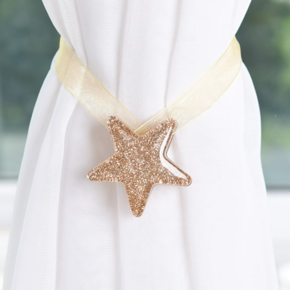 One Pair Star Magnetic Curtain Tieback for Window Draperies, Shining Star-Shaped Magnetic Clips, Suitable for Various Curtain Types and Styles Enhancing Both Functionality and Fecor. (Gold)