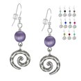 thumbnail image 1 of One Pair Textured Pewter Swirl & Bead Earrings with Sterling Silver Earwires - Purple, 1 of 4