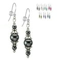 thumbnail image 1 of One Pair of Beaded Glass and Pewter Dangle Earrings - .925 Sterling Silver Earwires - Grey, 1 of 4