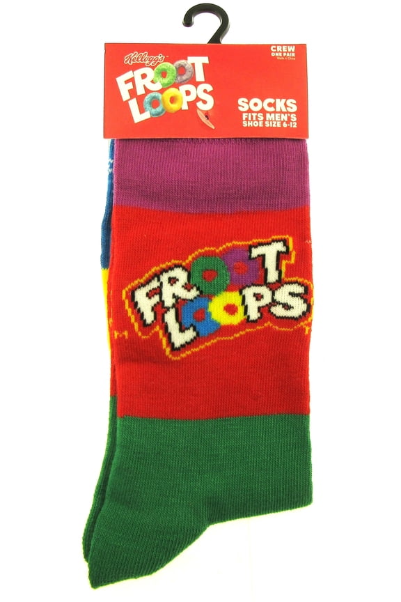 One Pair of Fruit Loop Crew Socks for Men Shoe Sizes 6 - 12