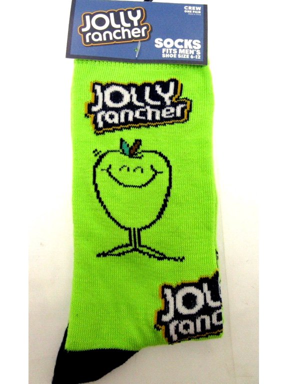 One Pair of Green Apple Jolly Rancher Crew Socks for Men Shoe Sizes 6 - 12