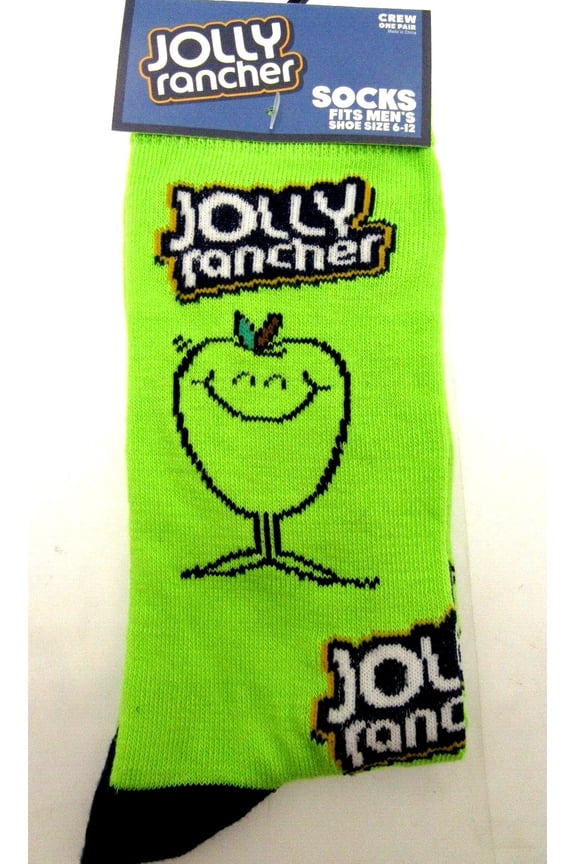 One Pair of Green Apple Jolly Rancher Crew Socks for Men Shoe Sizes 6 - 12